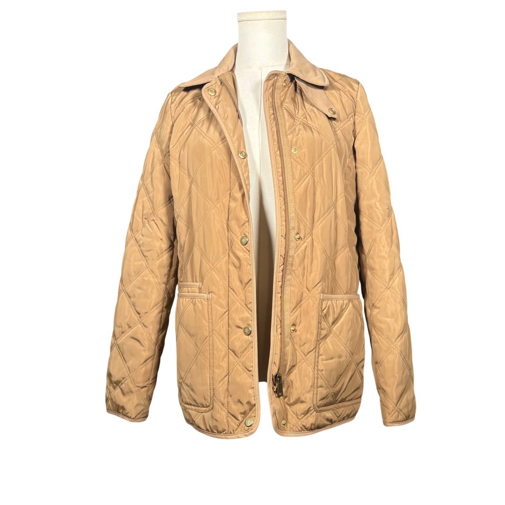 Lauren Ralph Lauren Tan Quilted Equestrian Print Lining Jacket Womens XS